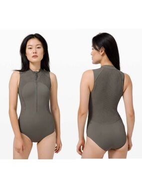 NWOT Lululemon Wade The Waters Zip-Front Olive Green One-Piece Swimsuit